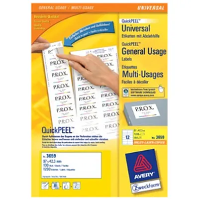 Produktbild von Adressetikett Zweckform 3659 - 97 mm Breite x 42,30 mm Länge - Permanent Kleber - Rechteck - Laser, Tintenstrahl - Weiß - 12 / Blatt - 100 / Box