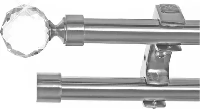 Produktbild von Edelstahl Look Gardinenstange Ø 20mm Deckenträger 2-läufig zweiläufig Deckenbefestigung Kugel Kristall D60 E87E30 RR