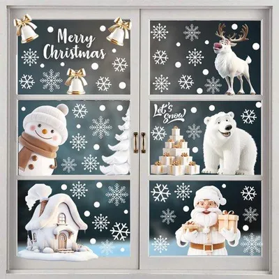 Produktbild von Weihnachtsfensterdeko, wiederverwendbar, doppelseitig, Schneemann