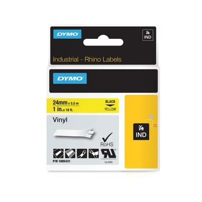 Produktbild von Dymo Rhino 6000+ Vinyl 24 mm x 5,5 m schwarz auf gelb