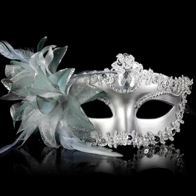 Produktbild von Venezianische Maske mit Federn & Blumen – Damen Maskerade Karneval Kostüm Hochzeit Party Weihnachten - Farbe: Silber