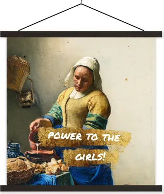 Produktbild von MuchoWow® Textilposter Milchmädchen - Gold - Zitate - Gemälde - Alte Meister 40x40 cm mit schwarzem Rahmen - Fotos
