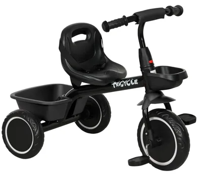 Produktbild von Verstellbares Kinderdreirad mit verstellbarem Sitz, Pedalen, 2 K?rben und Sicherheitsgurt fš¹r Kinder von 2 bis 5 Jahren, schwarz