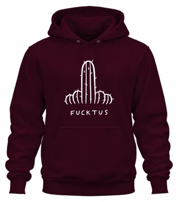 Productafbeelding van "Fucktus Kaktus" - Grappig, sarcastisch, brutaal cadeau voor cactusliefhebbers. Uni hoodie, bordeauxrood, maat S