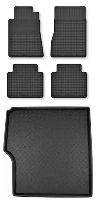 Productafbeelding van Rubberen automatten + kofferbakmat voor Mercedes-Benz Klasa E W124 1984-1996 (stationwagen) – 5-delig, zwart, op maat – Wielganizator Semi-Universal
