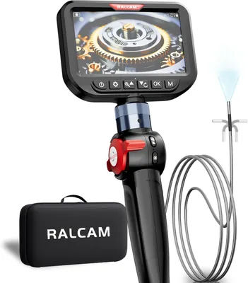 Image de Caméra endoscopique avec éclairage, caméra endoscopique avec tête pivotante à 210°, sonde de 3,9 mm, écran HD de 5 pouces, caméra d'inspection IP67, câble en acier inoxydable de 1,5 mètre