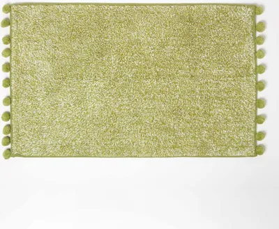 Zdjęcie produktu dla HOMESCAPES Dywanik kąpielowy zielony cętkowany z pomponami, 50 x 80 cm - Bawełniany dywanik kąpielowy tuftowany