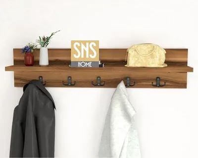 Produktbild von Wandgarderobe mit 10 Haken, 80 cm Breite, Holzoptik Okkernoot