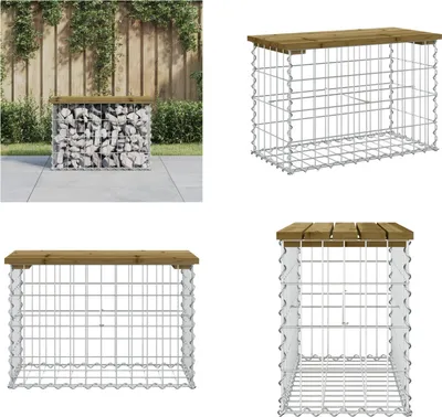 Produktbild von vidaXL Gartenbank aus Gabionen 63x31,5x42 cm Kiefernholz Imprägniert - Gartenbank - Gartenbänke - Outdoor Bank - Außenbank