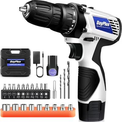 Image de Kit mini-perceuse-visseuse sans fil, 18+1 niveaux de couple, chargeur rapide inclus, 2 batteries