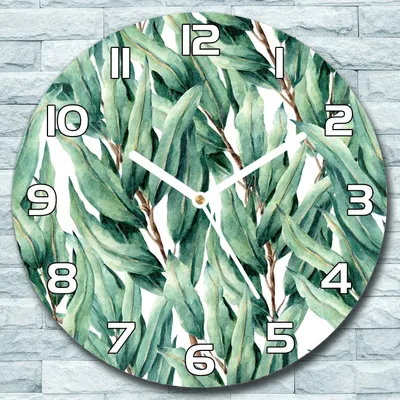 Produktbild von Wanduhr aus Glas Rund fi 30 Oleanderblätter Grün Quarz Deko Wohnzimmer Büro