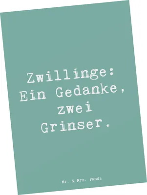 Produktbild von Mr. & Mrs. Panda Postkarte Spruch Zwillingsgeschwister Grinser - Meeresbrise - Geschenk, Ansichtskarten, Grußkarte, einzigartige Designs, Postkarten, bildkarte, Zwillinge