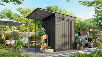 Produktbild von Globel Industries Gerätehaus "Skillion 64" anthrazit 3,26 m² inkl.Schleppdach