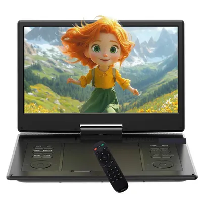 Obrázek produktu pro 17.5" přenosný DVD přehrávač s 15,5" otočnou HD obrazovkou do auta a pro děti s nabíječkou do auta a síťovým adaptérem s 32G TF kartou