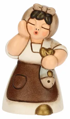 Keramikfigur Frau mit Fisch, 5 x 4,6 x 8,2 cm, glänzend, weiß