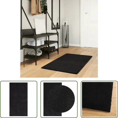 Produktbild von The Living Store Teppich HUARTE Kurzflor Weich und Waschbar Schwarz 60x110 cm