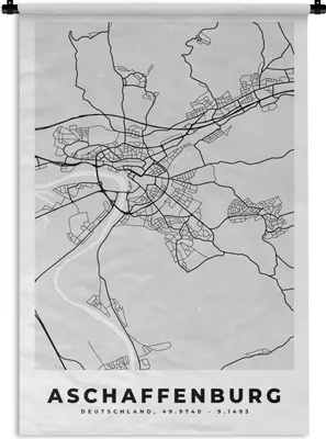 Produktbild von MuchoWow® Wandteppich Wandbehang Deutschland - Stadtplan - Karte - Afschaffenburg 90x135 cm Tapisserie Dekoration Wandtuch - Baumwolle - Wandskulptur