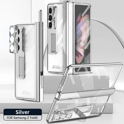 Image de Etui pour Samsung Galaxy Z Fold 5 avec charnière magnétique, support, porte-stylo, objectif et protection d'écran Argent
