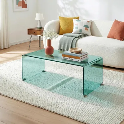 Zdjęcie produktu dla Stolik kawowy „Väsas” – gotowy do użycia stolik szklany, prostokątny, wymiary 90 x 45 x 35 cm, wykonany ze szkła hartowanego, kolor zielony