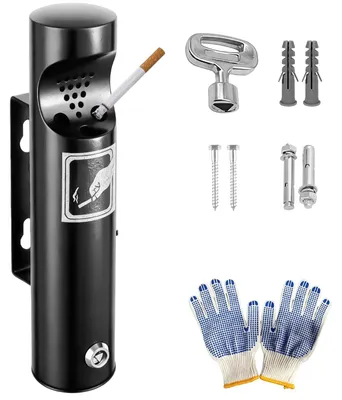 Productafbeelding van Asbak voor wandmontage, roestvrijstalen wandasbak met slot, asbak voor buiten, asbak voor binnen en buiten, geschikt voor terras, restaurant, hotel (6,3 x 30 cm, zwart)