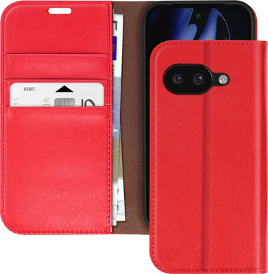 Image de Avizar, étui en cuir pour Google Pixel 9a, portefeuille et support vidéo, rouge