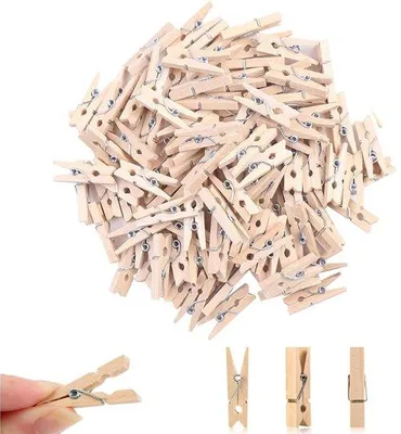 Produktbild von Famanu Set von 100 kleinen Holzklammern für Fotos und Dekorationen - Naturholz
