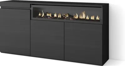 Immagine prodotto di COZY Credenza, Mobile, Cucina, 150x35x75cm, 3 Porte, Camino elettrico, Nero