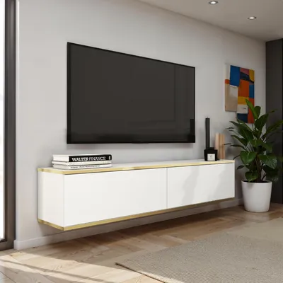 Obrázek produktu pro Banff TV135 - TV skříňka, bílé hladké čelo, dub artisan, šířka 135 cm, výška 30 cm, hloubka 32 cm