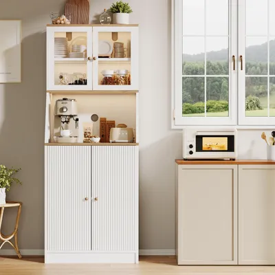 Produktbild von UnboxG Weißes Vitrinen- und Sideboard 70x40x180 cm mit LED Beleuchtung Modernes Hochglanzmöbel Viel Stauraum Wohnzimmer