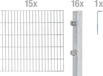 Produktbild von Alberts Doppelstabmatten Zaun, Höhe 180 cm, Länge 30 m, Zaun-Komplettset zum Einbetonieren, feuerverzinkt, Pfosten 60x40 mm