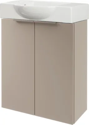 Produktbild von FACKELMANN SBC B.PARIS Gäste WC Waschtisch Set 55 cm breit, Grau, Keramikwaschbecken Weiß, Hahnloch links  Eleganz und Funktionalität für Dein Badezimmer