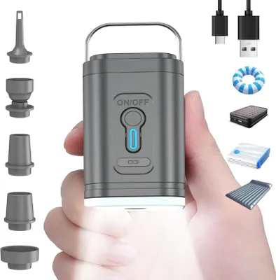 Productafbeelding van Draagbare luchtpomp voor luchtbedden, 3-in-1 campingpomp met 2400 mAh batterij en ledlamp