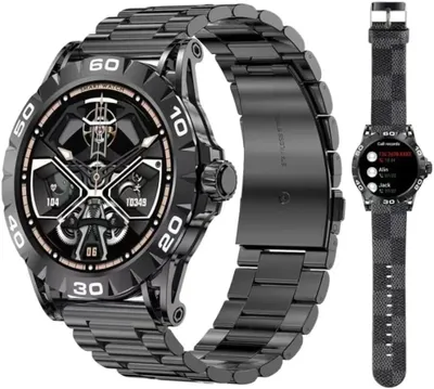 Produktbild von Robuste Smartwatch Herren mit Telefonfunktion 2026 Schwarz rund mit Herzfrequenz und SpO2 für Android und iOS Geräte wasserdicht mit Metallarmband