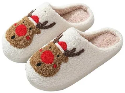 Productafbeelding van Winterpantoffels - Pluche sloffen - Warmte en comfort - Antislip zool - Uni - Kerstthema