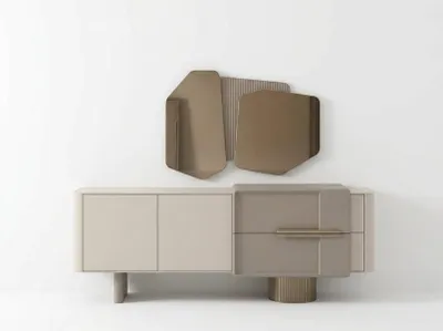 Immagine prodotto di Comodino moderno beige con ante e cassetto, design per soggiorno
