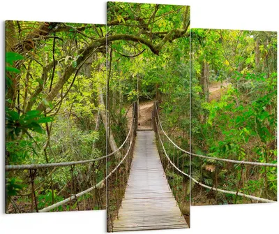 Produktbild von Bild auf Leinwand - Leinwandbild - Fußgängerbrücke Wald Abenteuer - 130x100cm - Wand Bild - Wanddeko - Leinwanddruck - Bilder - Kunstdruck - Leinwand bilder - Wandkunst - CB130x100-2678