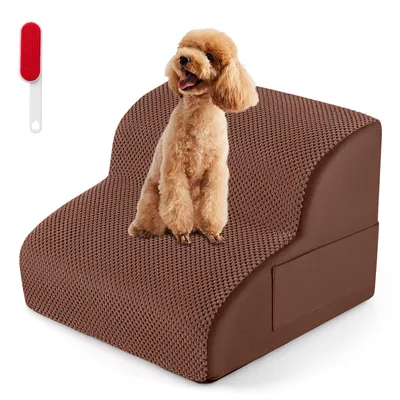 Productafbeelding van COSTWAY Honden trap met 2 treden, antislip hondenstapel van schuim, huisdiertrap, kattentrap, afneembaar, honden trap geschikt tot 20 kg, wasbare hoes