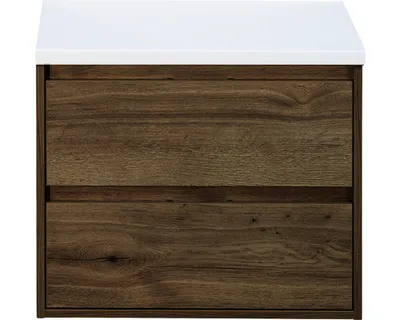 Produktbild von Sanox Waschtischunterschrank Porto BxHxT 70 x 58 x 50 cm Frontfarbe tabacco mit WT-Platte weiß matt