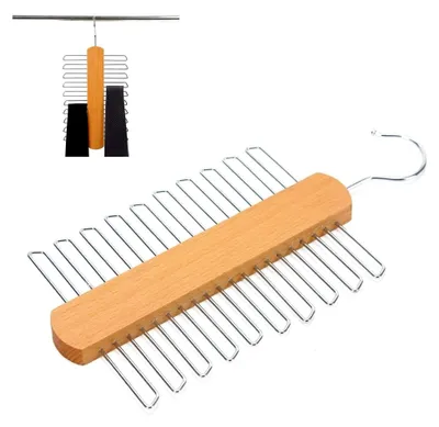 Produktbild von Krawattenbügel aus Holz, drehbarer Krawattenhalter, Aufbewahrung für Krawatten, Gürtel, Schals und Accessoires
