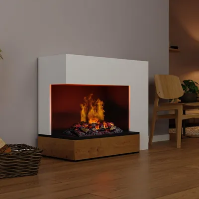 Produktbild von GLOW FIRE Elektrokamin 'Planck' | Wasserdampf Kamin mit OMC 500 inkl. Holz in weiß Linksoffen | HxBxT: 109x90x53cm