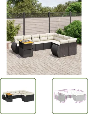 Produktbild von The Living Store 10-tlg. Garten-Sofagarnitur mit Kissen Schwarz Poly Rattan