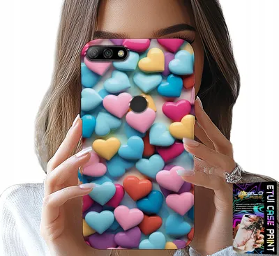 Zdjęcie produktu dla Etui Do Huawei Y7 2018 - Kolorowe Serca Możliwość Personalizacji