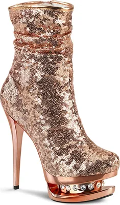 Produktbild von BLONDIE-R-1009 Pleaser High-Heels Rüschen Stiefeletten roségold Chrom Pailletten Strass