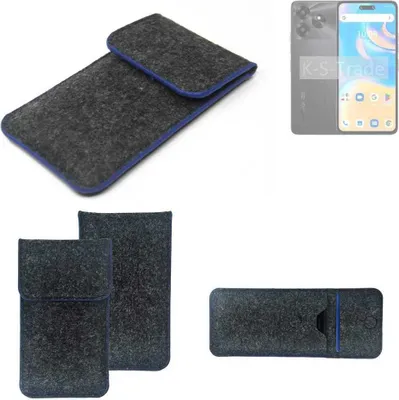 Produktbild von K-S-Trade Handy-Hülle Schutz-Hülle kompatibel mit UMIDIGI G6 5G Filztasche Pouch Tasche Case Sleeve Filzhülle dunkelgrau, blauer Rand