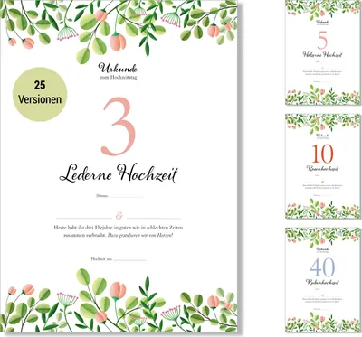 Immagine prodotto di Frank Paperman® | regali per il 3° anniversario di matrimonio | anniversario di matrimonio | matrimonio in pelle |  di anniversario di matrimonio | floreale | modulo in formato DIN A4