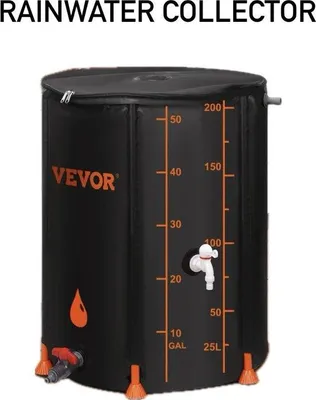 Obrázok produktu pre Skladací dažďový zásobník na vodu s uzáverom na hadicu, objem 379 l, čierna farba, odolný materiál