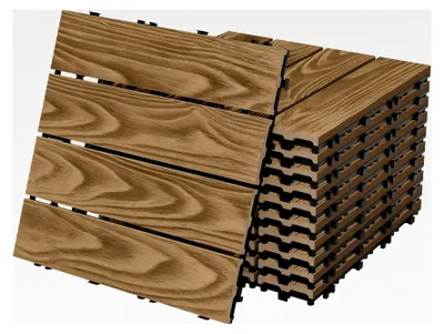 Produktbild von WPC Terrassenfliesen 30x30 cm/11 Stück=1m², Teak in Holzoptik, Bodenbelag mit Klicksystem und Drainage für Terrasse, Garten, Balkon