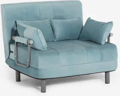 Image de Fauteuil-lit pliable gain de place en velours Deborah Twin Lux - Bleu clair