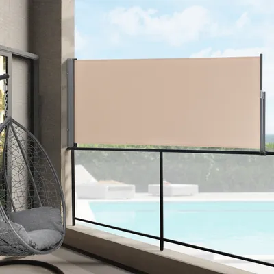Zdjęcie produktu dla Markiza boczna 140 x 300 cm Kolory piaskowy beżowy Odporna na warunki atmosferyczne Osłona przeciwsłoneczna Markiza chroniąca przed słońcem i wiatrem