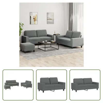 Produktbild von The Living Store 3-tlg. Sofagarnitur Dunkelgrau Stoff